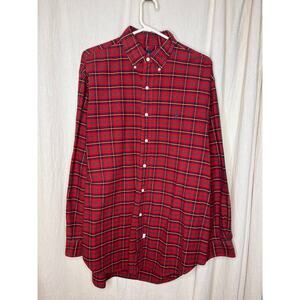 1990s Ralph Lauren Red Christmas Plaid Quiet Luxury Old Money Oxford Shirt L